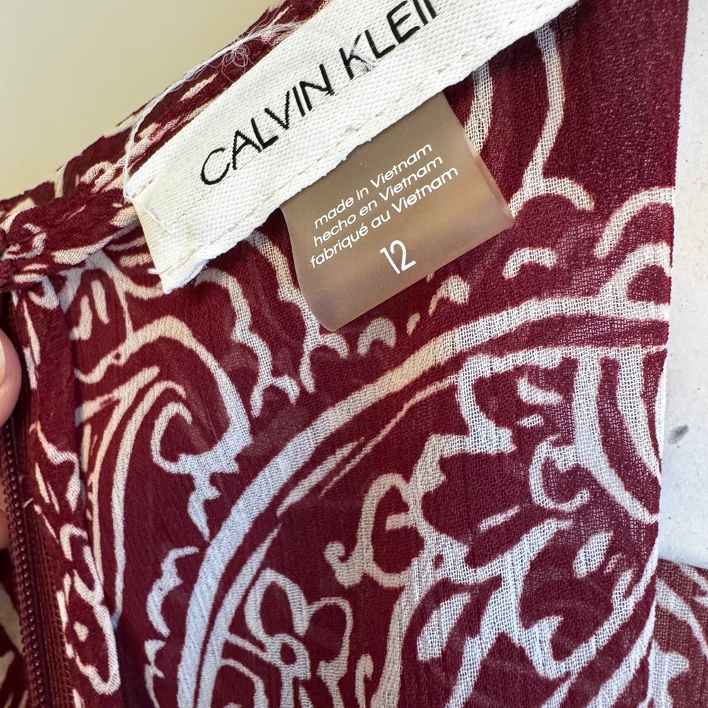 Calvin Klein size 12 hi-lo Dress Maroon / White
